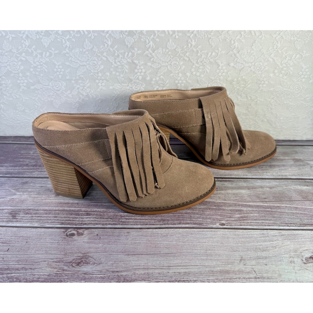 Sole Society Wilshire Taupe Cow Suede Fringe Block Heel Mule Booties Womens 7.5 - Picture 16 of 17